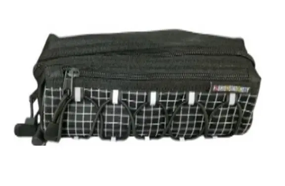 Elastic Grid Sporty Black Double Zip Pencil Case - Polyester PCP24038