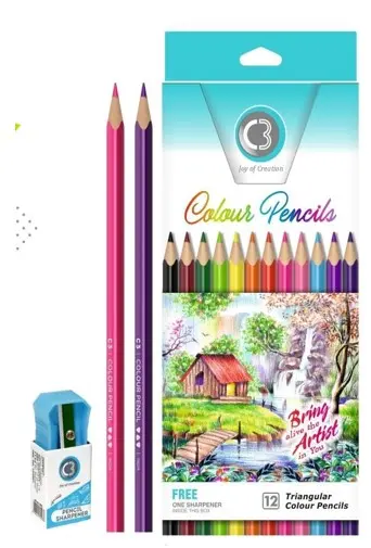 Doms C3 Long Colored Pencils Set – 12 Colors with Sharpener