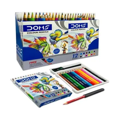 Doms 12 Short Colored Pencils Set with Sharpener