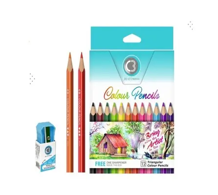 Doms C3 Short Colored Pencils Set – 12 Colors with Sharpener