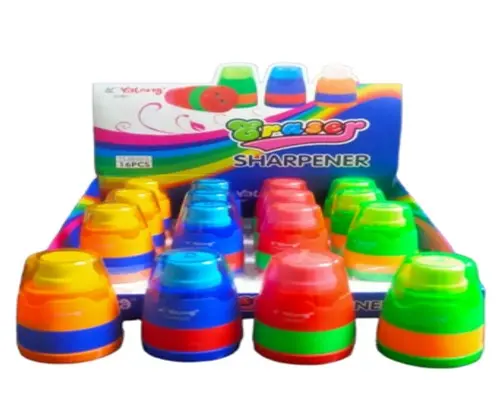 Yalong 2-Hole Plastic Sharpener with Eraser - Circle Design