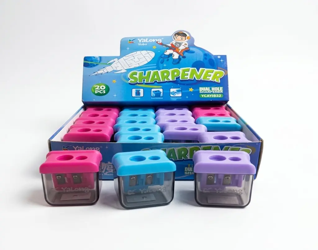 Yalong Plastic 2-Hole Pencil Sharpener – 4 Colors