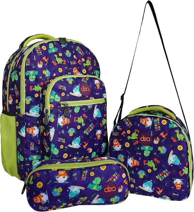 DEA TRIO 18-Inch School Backpack Set with Lunch Bag & Pencil Case - Dark Blue
