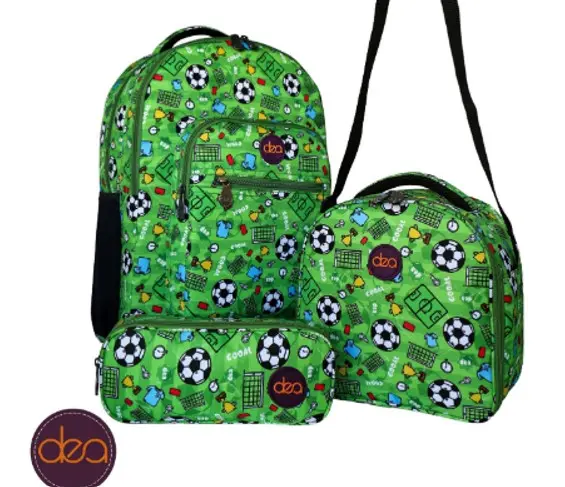 DEA TRIO 18-Inch School Backpack Set with Lunch Bag & Pencil Case - Green l