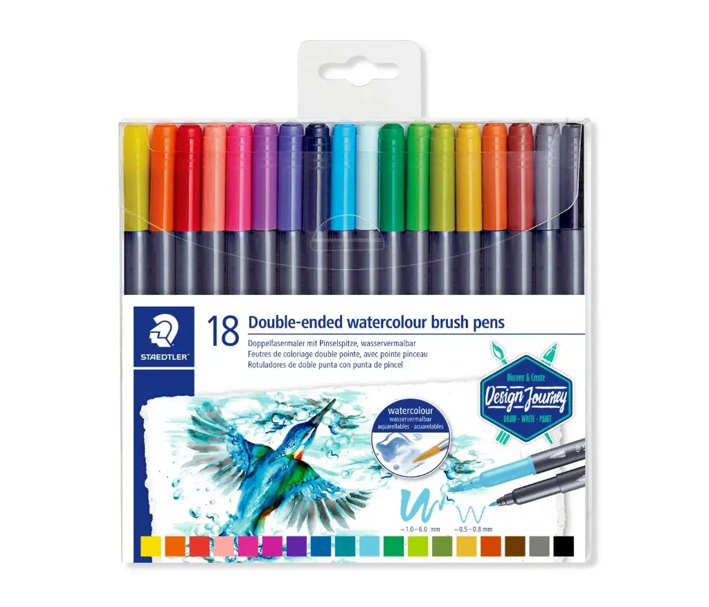 STAEDTLER Double-Ended Watercolor Brush Pens – 18 Pieces