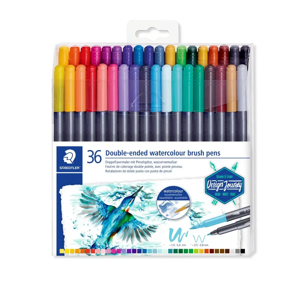 STAEDTLER  أقلام فرشاة ألوان مائية  مزدوجة الرأس – 36 قلم 