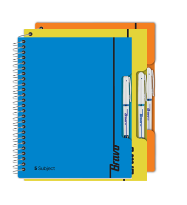 Bravo Notebook New 5 Subject 200 Sheets Plastic Cover Single Piece