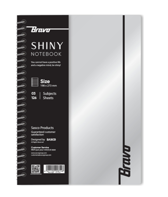 Bravo Notebook New Shiny 4 Subject 168 Sheets Hard Cover Single Piece