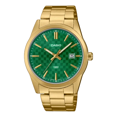 ساعة كاسيو بسوار ستانلس ستيل بإبزيم ثلاثي الطي موديل MTP-VD03G-3AUDF