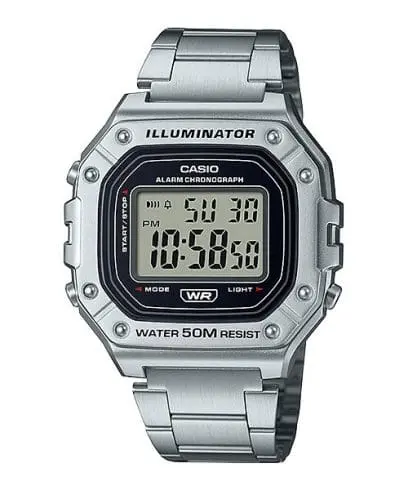 ساعة كاسيو بسوار ستانلس ستيل بإبزيم ثلاثي الطي موديل W-218HD-1AVDF