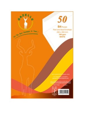 Gazelle White Rectangular Envelope 22x12, 50 Pack, Self-Seal, Minimalist, Tamper Proof