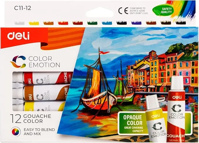 Deli Gouache Paints 12 Colors × 12ml