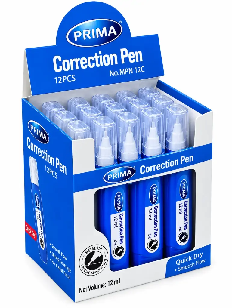 Prima Liquid Correction Fluid 101 Large, 12 Pieces