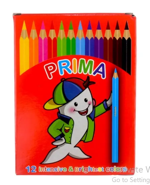 Prima Short Colored Pencils – 12 Colors, Triangular Pencils, Cardboard Box, Shrink-Wrapped Pack of 12