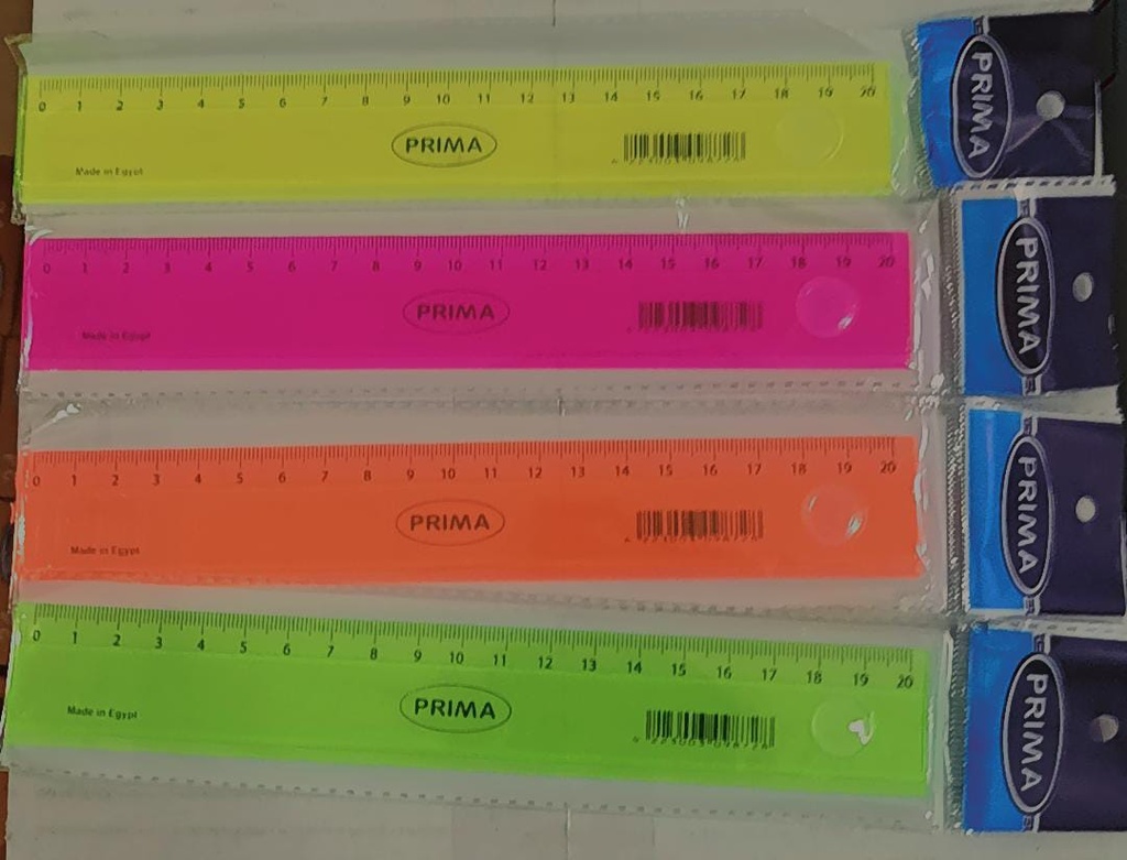 بريما مسطره  نيون 20سم رفيعه بلاستيك دستة24 قطعة