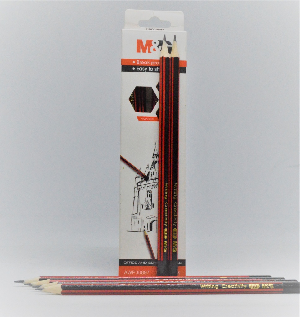 HBعلبة قلم رصاص خشب ام اند جي بدون استيكه 12 قلم