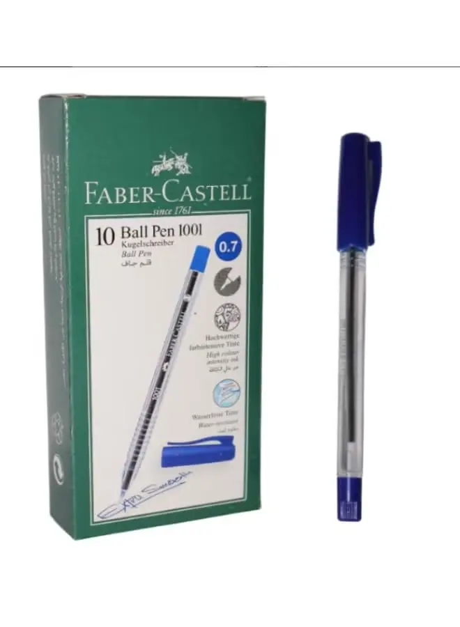 Faber-Castell Box 10 Pens Ballpoint in Castell 1001 Blue