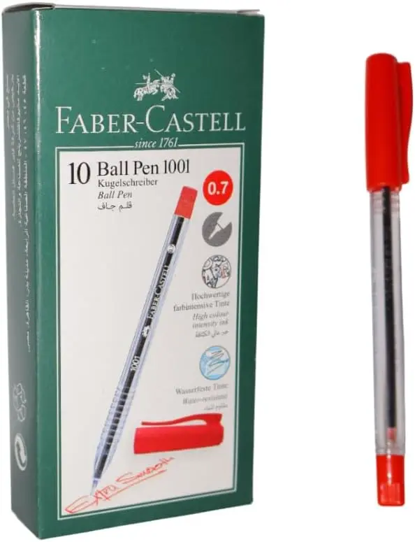 Faber-Castell Box 10 Pens Ballpoint in Castell 1001 Red