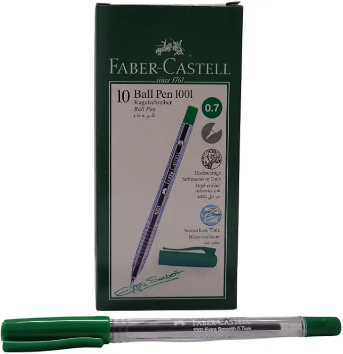 Faber-Castell Box 10 Pens Ballpoint in Castell 1001 Green