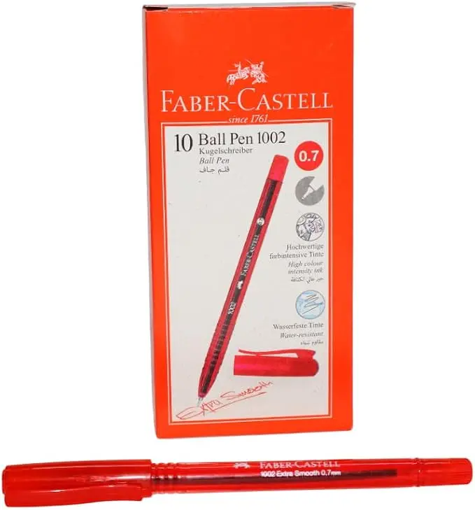 Faber-Castell Box 10 Pens Ballpoint in Castell 1002 Red