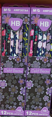 HBعلبة قلم رصاص خشب اشكال ام اند جي بدون استيكه موف 12 قلم