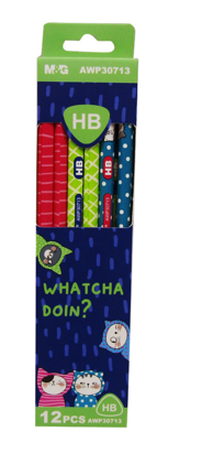 HBعلبة قلم رصاص خشب اشكال قطط ام اند جي بدون استيكه 12 قلم