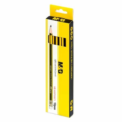M&G HB Box Pencil Wood With Eraser 12 Pen