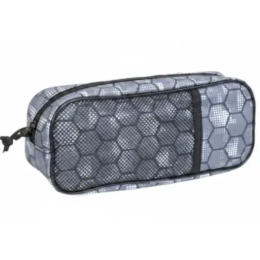 Hex Camo Grey Mesh Pocket Pencil Case - Polyester PM24424B