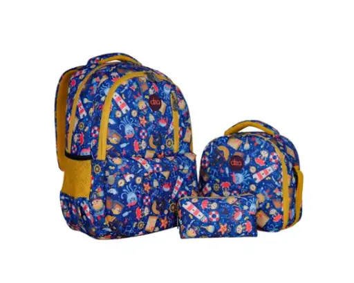 DEA Wonder 17-Inch School Backpack Set with Lunch Bag & Pencil Case - Blue