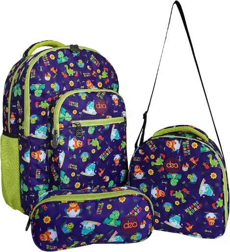 DEA TRIO 18-Inch School Backpack Set with Lunch Bag & Pencil Case - Dark Blue