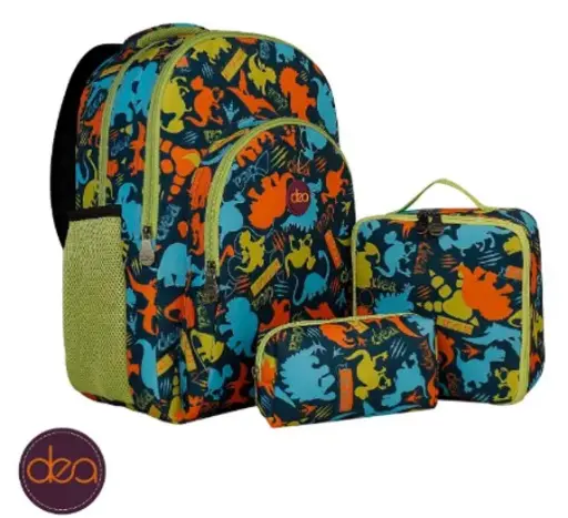 DEA TOON 18-Inch School Backpack Set with Lunch Bag & Pencil Case - Green