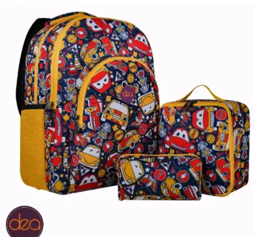 DEA TOON 18-Inch School Backpack Set with Lunch Bag & Pencil Case - Red