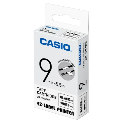 Casio Black on White Flexible Label Tape 5.5m × 9mm XR-9HMWE-W-DH