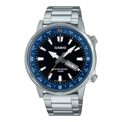 ساعة كاسيو بسوار ستانلس ستيل بإبزيم ثلاثي الطي بضغطة واحدة موديل MTD-130D-1A2VDF