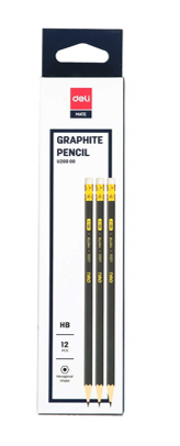  Deli EU20000 HB Pencils with Eraser - 12-Piece Box
