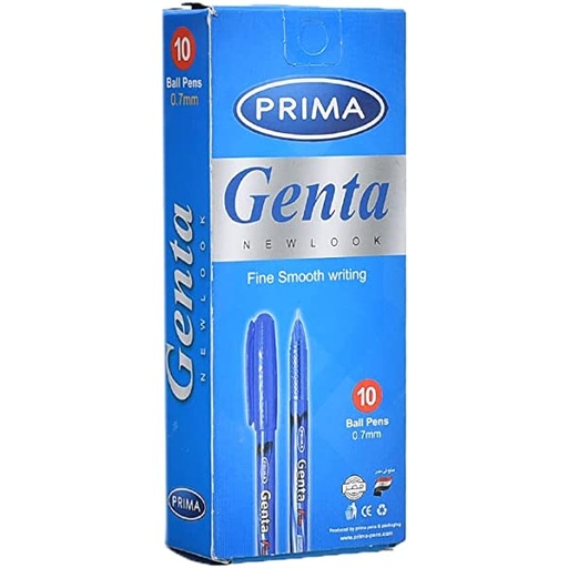 Prima genta ball pen fine smooth writing, liquid fluid ink 0.7 mm pack of 10 pcs - blue