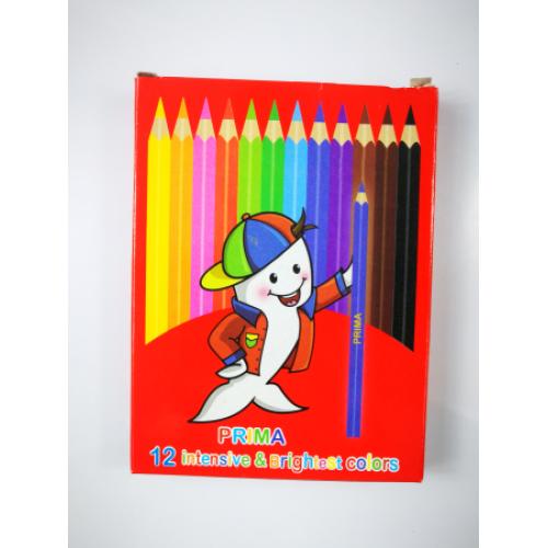 بريما الوان اقلام خشب 12لون قصير علبه كرتون عادي قلم مثلث شرنك 12 قطعة
